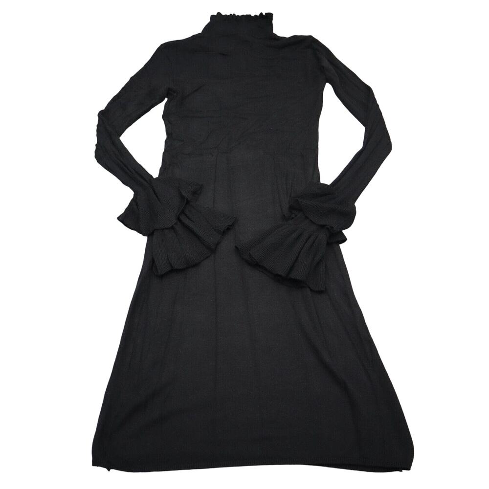 YAS Dress Womens XS Black Knitted Turtle Neck Long Belle Sleeve Knee Length